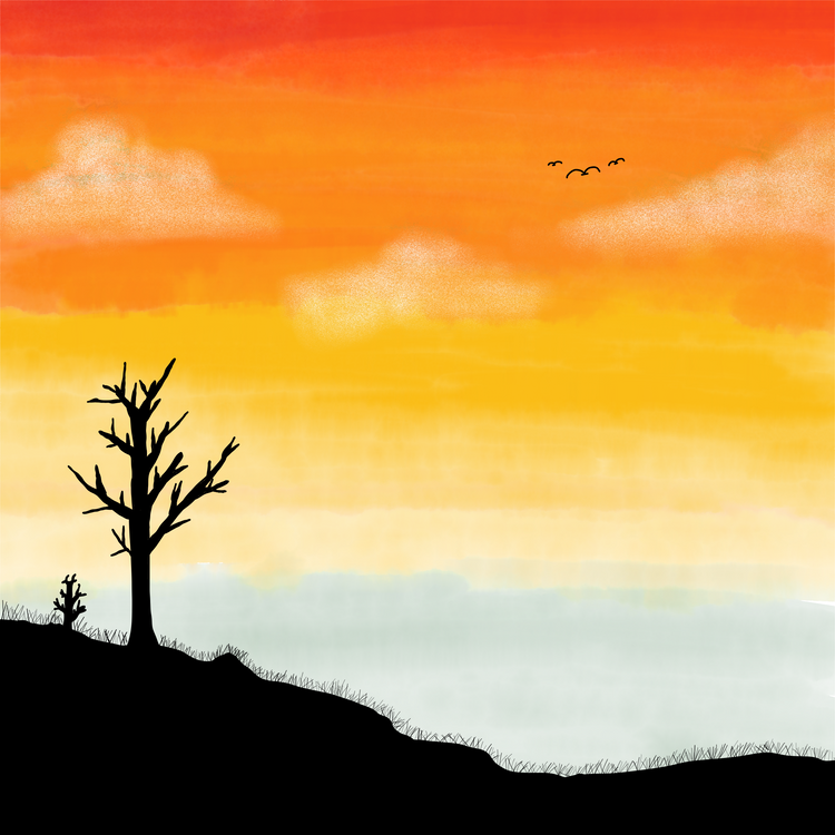 Sunset silhouette background.